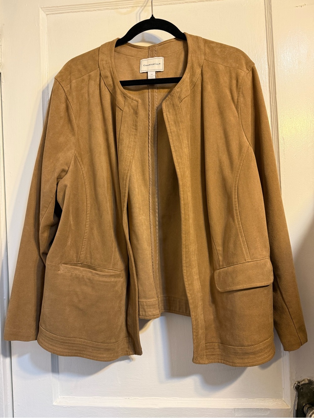 Charter Club Tan Open-Front Suede Jacket